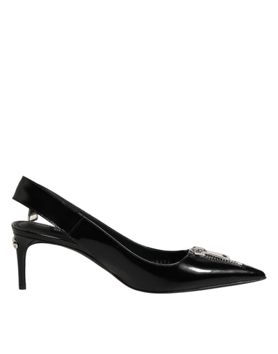 Dolce & Gabbana - Black Zipper Leather Heels Slingbacks
