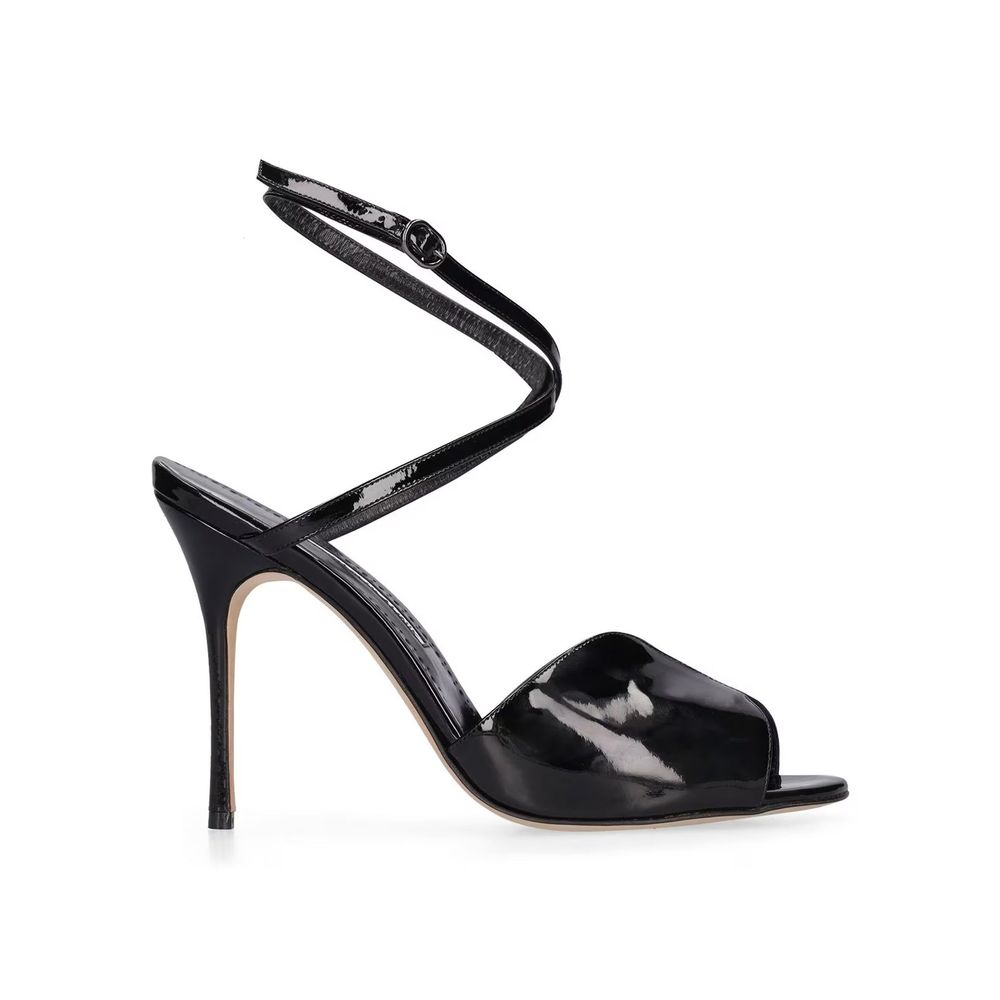 Manolo Blahnik - Black Calfskin Stiletto Heel Sandals