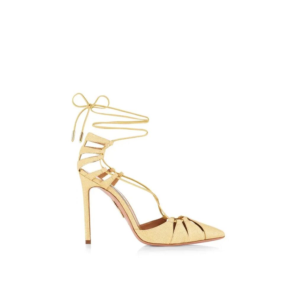 Aquazzura - Bicolor Raffia Stiletto Heel Sandals