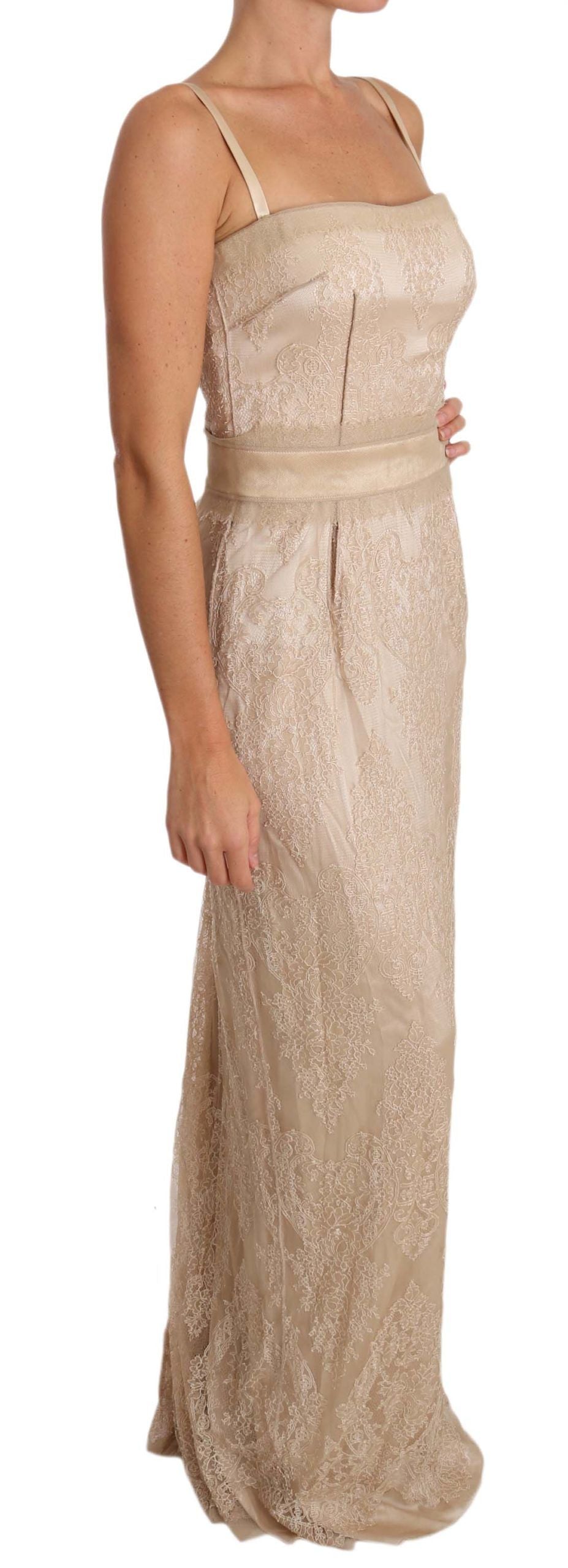 Dolce & Gabbana - Beige Lace Spaghetti Strap Sheath Dress