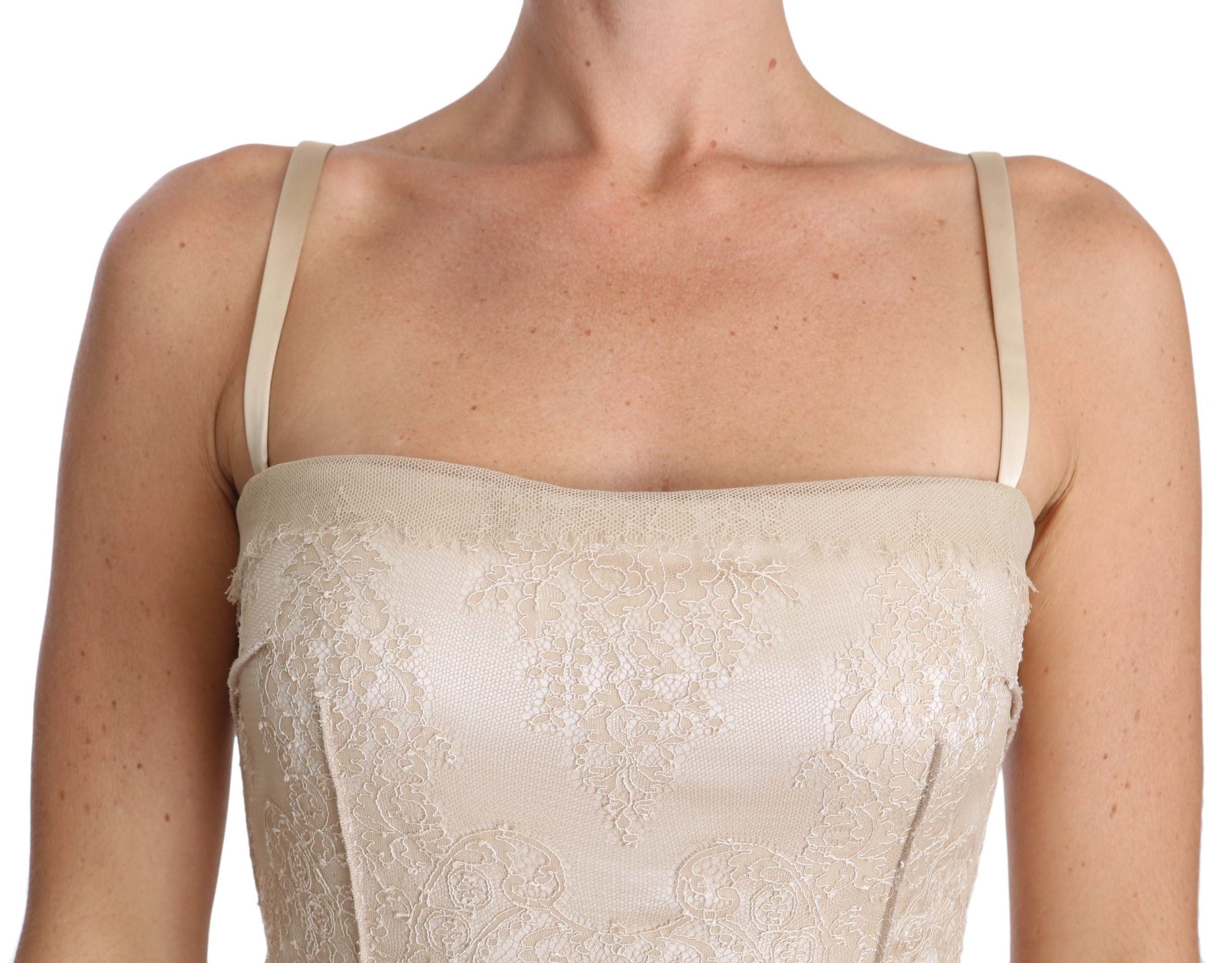 Dolce & Gabbana - Beige Lace Spaghetti Strap Sheath Dress