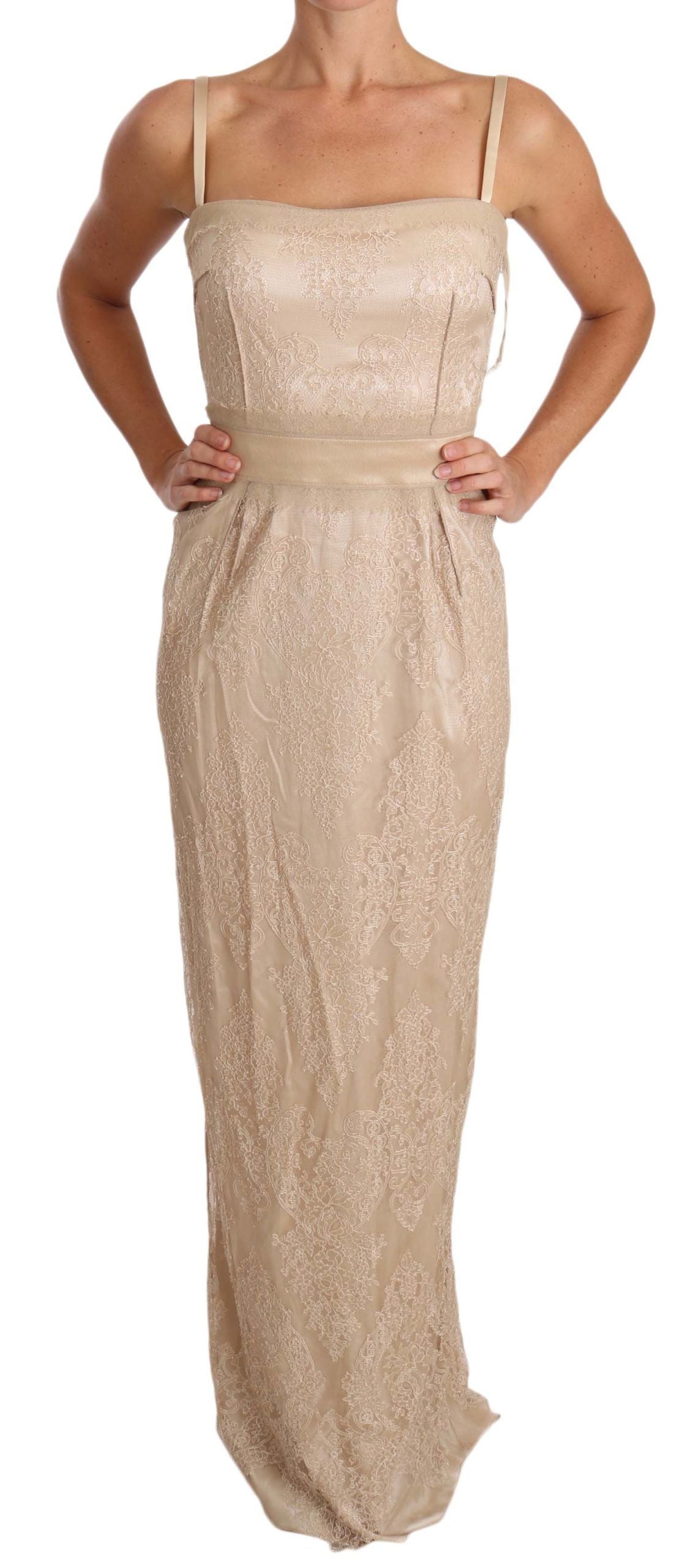 Dolce & Gabbana - Beige Lace Spaghetti Strap Sheath Dress