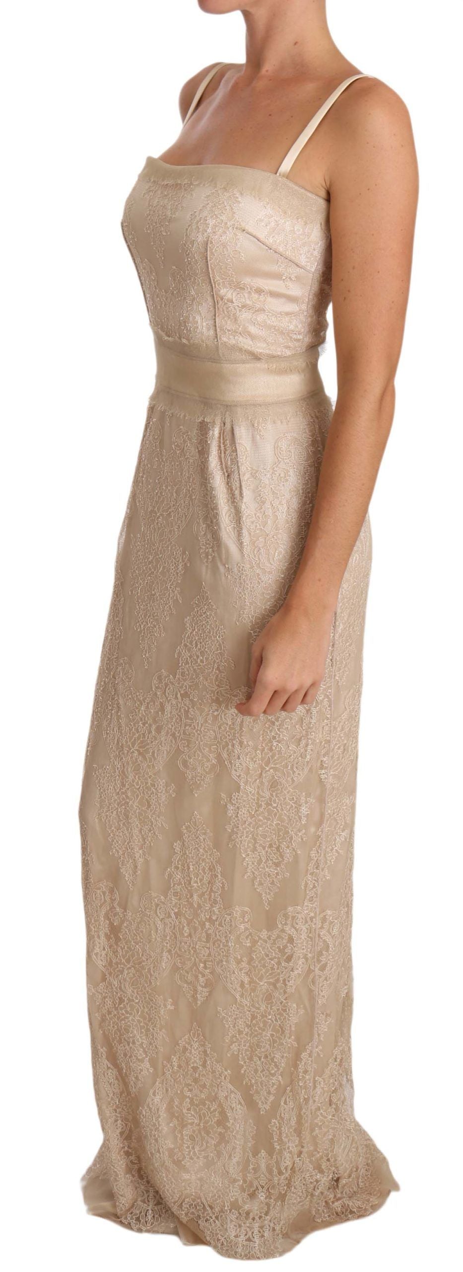 Dolce & Gabbana - Beige Lace Spaghetti Strap Sheath Dress