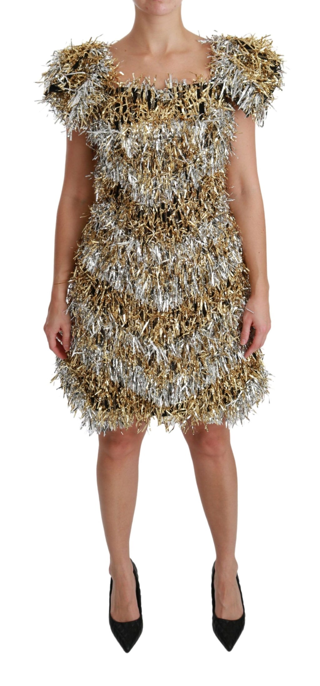 Dolce & Gabbana - Silver Gold Sheath Mini Shift Gown Dress