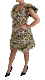 Dolce & Gabbana - Silver Gold Sheath Mini Shift Gown Dress