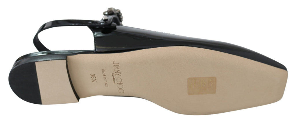 Jimmy Choo – Mahdis Black Patent Crystal Flats