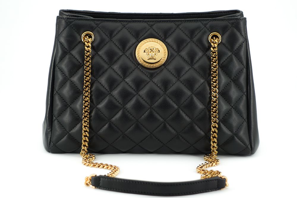 Versace – Black Quilted Nappa Leather Tote Handbag