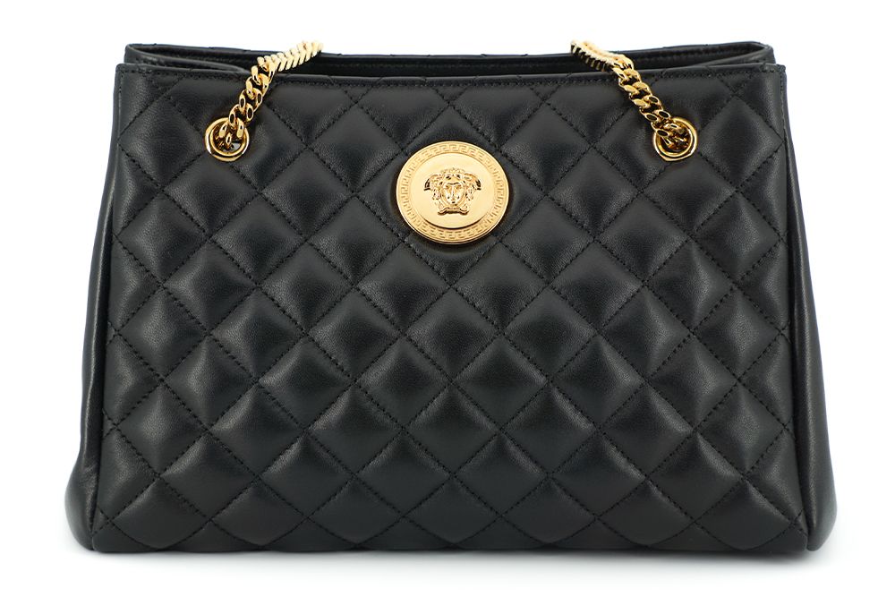Versace – Black Quilted Nappa Leather Tote Handbag