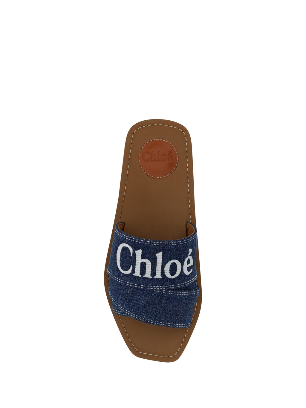 Chloé – Denim Blue Cotton Woody Slide Sandals