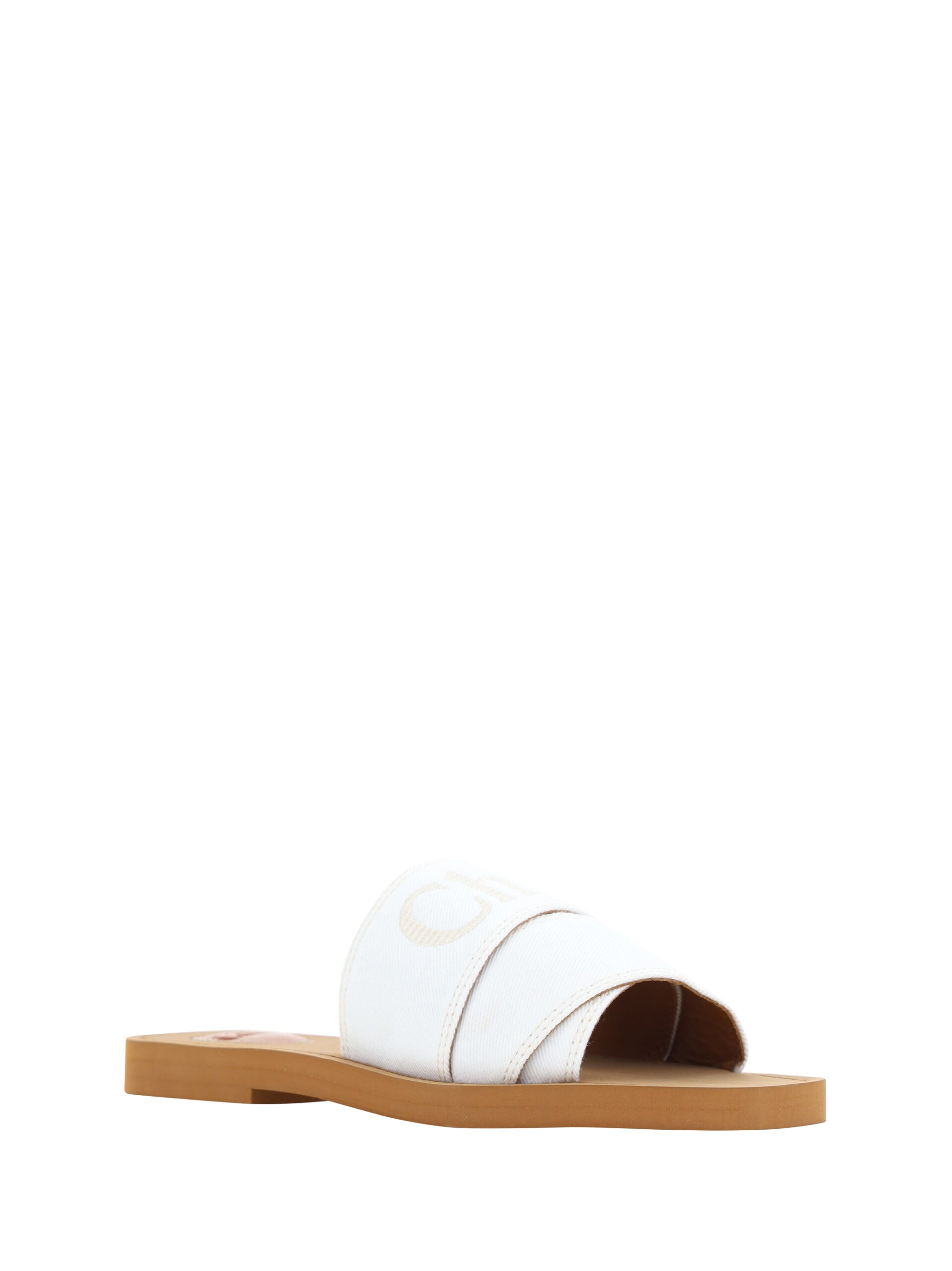 Chloé – White Cotton Slide Sandals