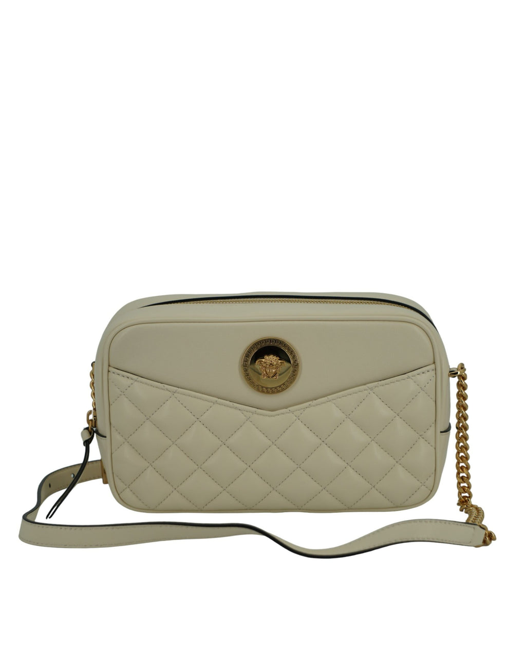 Versace - Elegant White Leather Camera Shoulder Bag