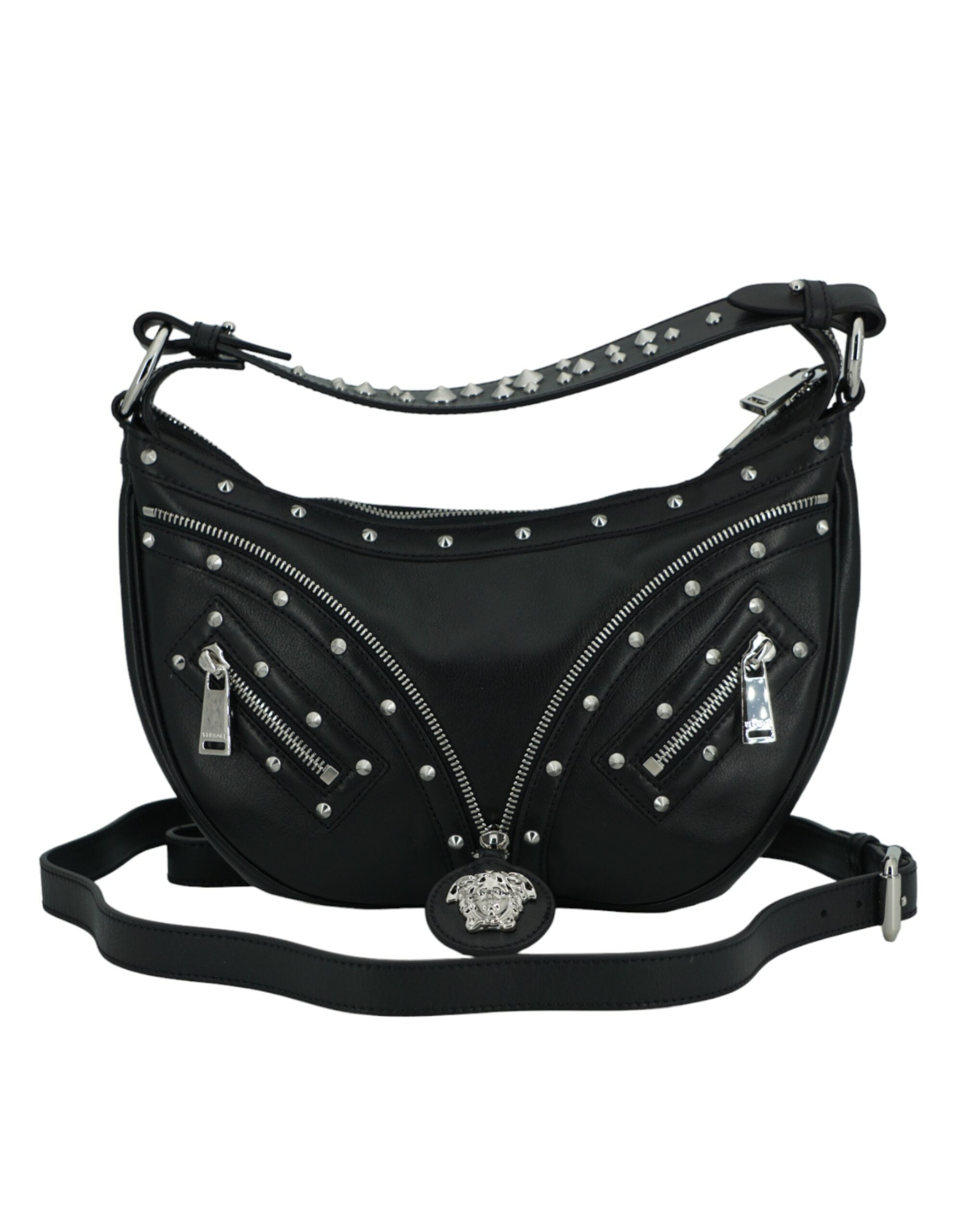 Versace - Elegant Black Leather Hobo Shoulder Bag