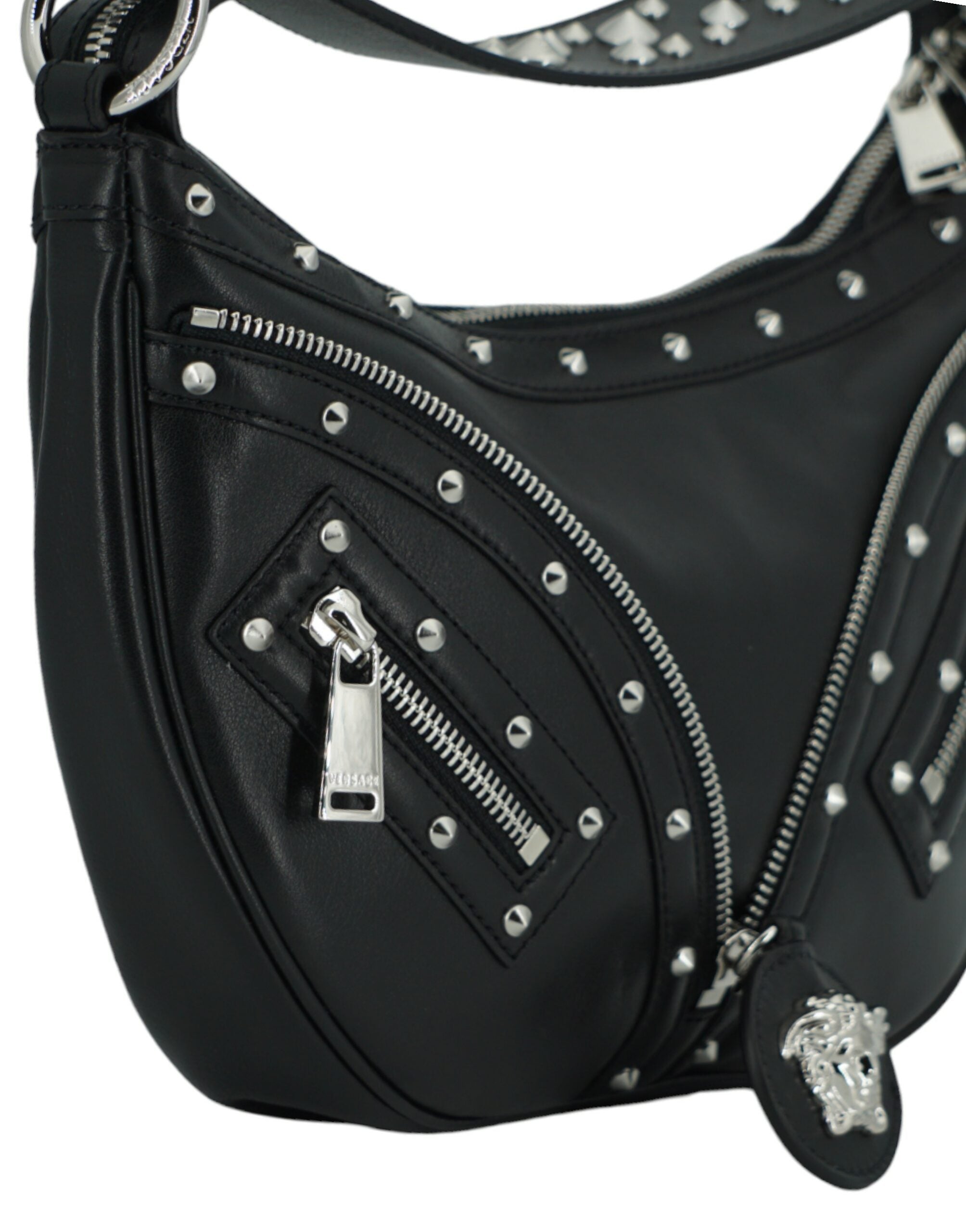 Versace - Elegant Black Leather Hobo Shoulder Bag