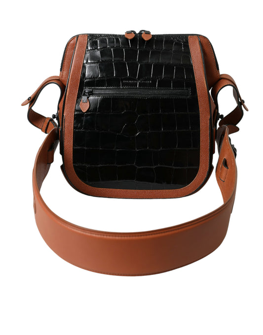 Balenciaga – Black & Brown Crocodile Crossbody Bag