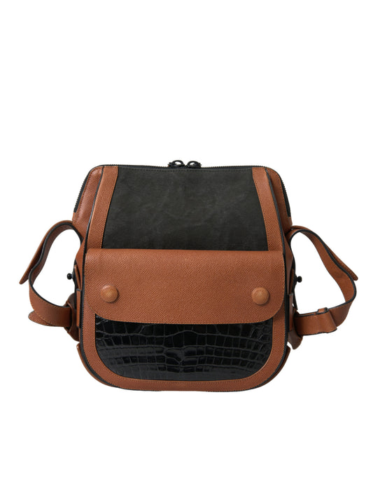 Balenciaga – Black & Brown Crocodile Crossbody Bag