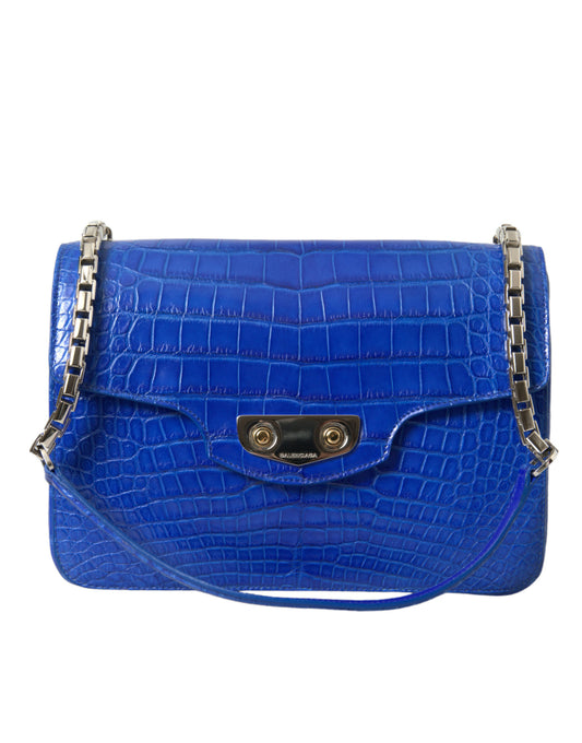 Balenciaga – Alligator Skin Chain Shoulder Bag Blue