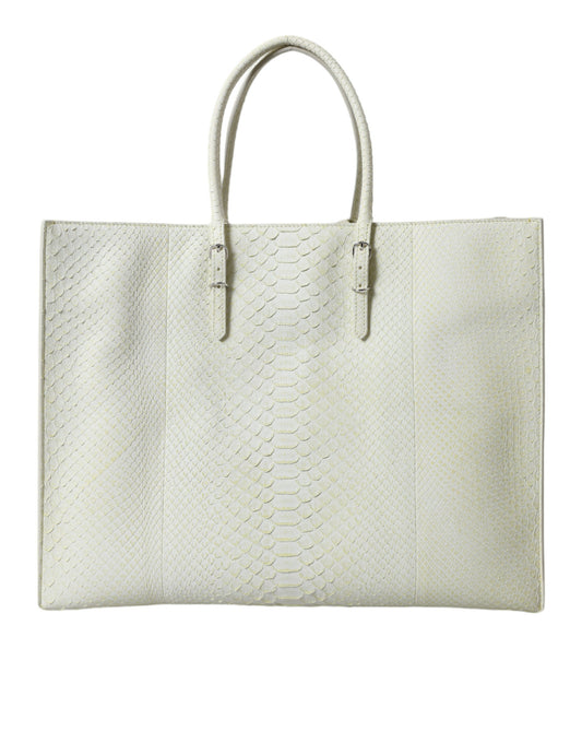 Balenciaga – Chic Python Leather Tote White & Yellow