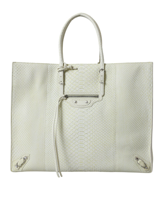 Balenciaga – Chic Python Leather Tote White & Yellow
