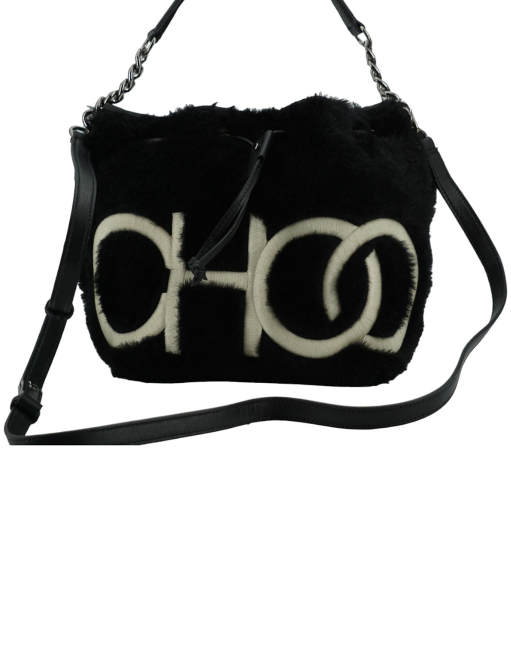 Jimmy Choo – Black Leather & Fabric Top Handle Bag