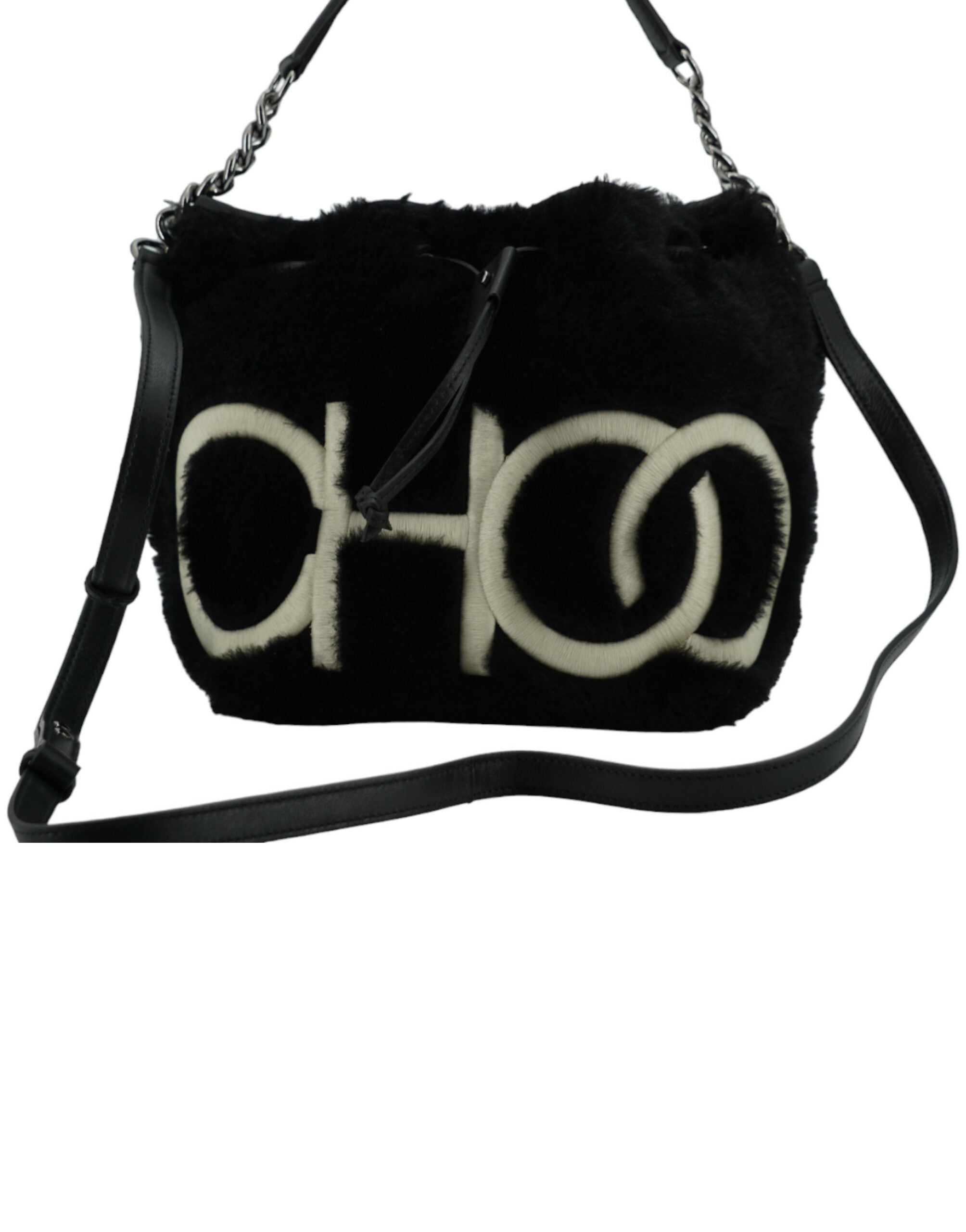 Jimmy Choo – Black Leather & Fabric Top Handle Bag