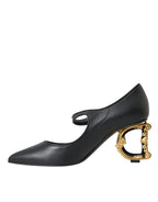 Dolce & Gabbana - Black Leather Logo Heels Mary Janes Pumps Shoes
