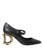Dolce & Gabbana - Black Leather Logo Heels Mary Janes Pumps Shoes