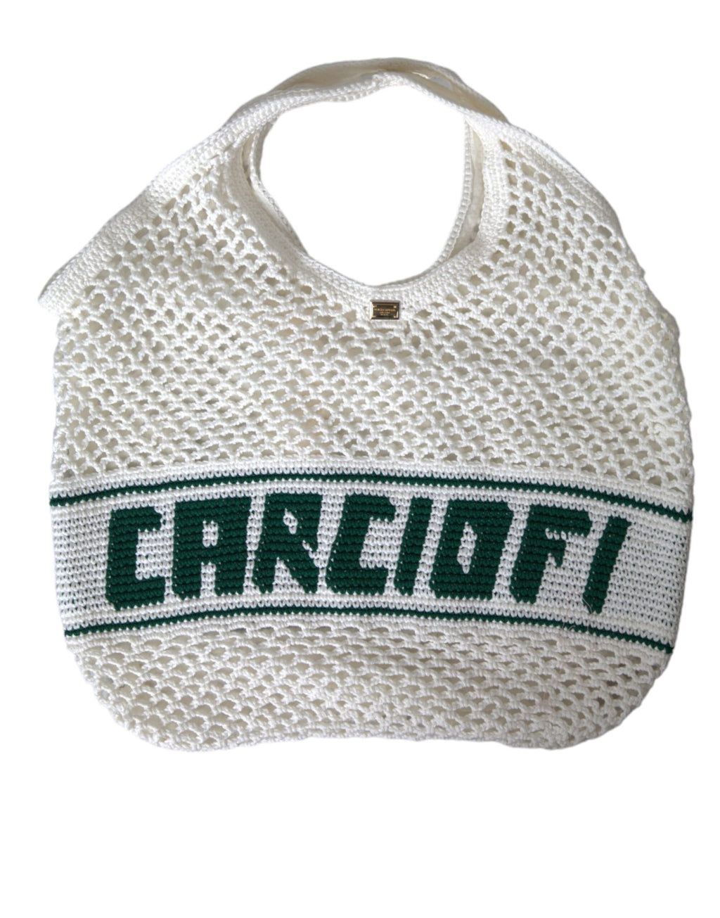 Dolce & Gabbana - White Green Knitted Cotton Logo Shopping Tote Bag