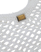 Dolce & Gabbana - White Green Knitted Cotton Logo Shopping Tote Bag