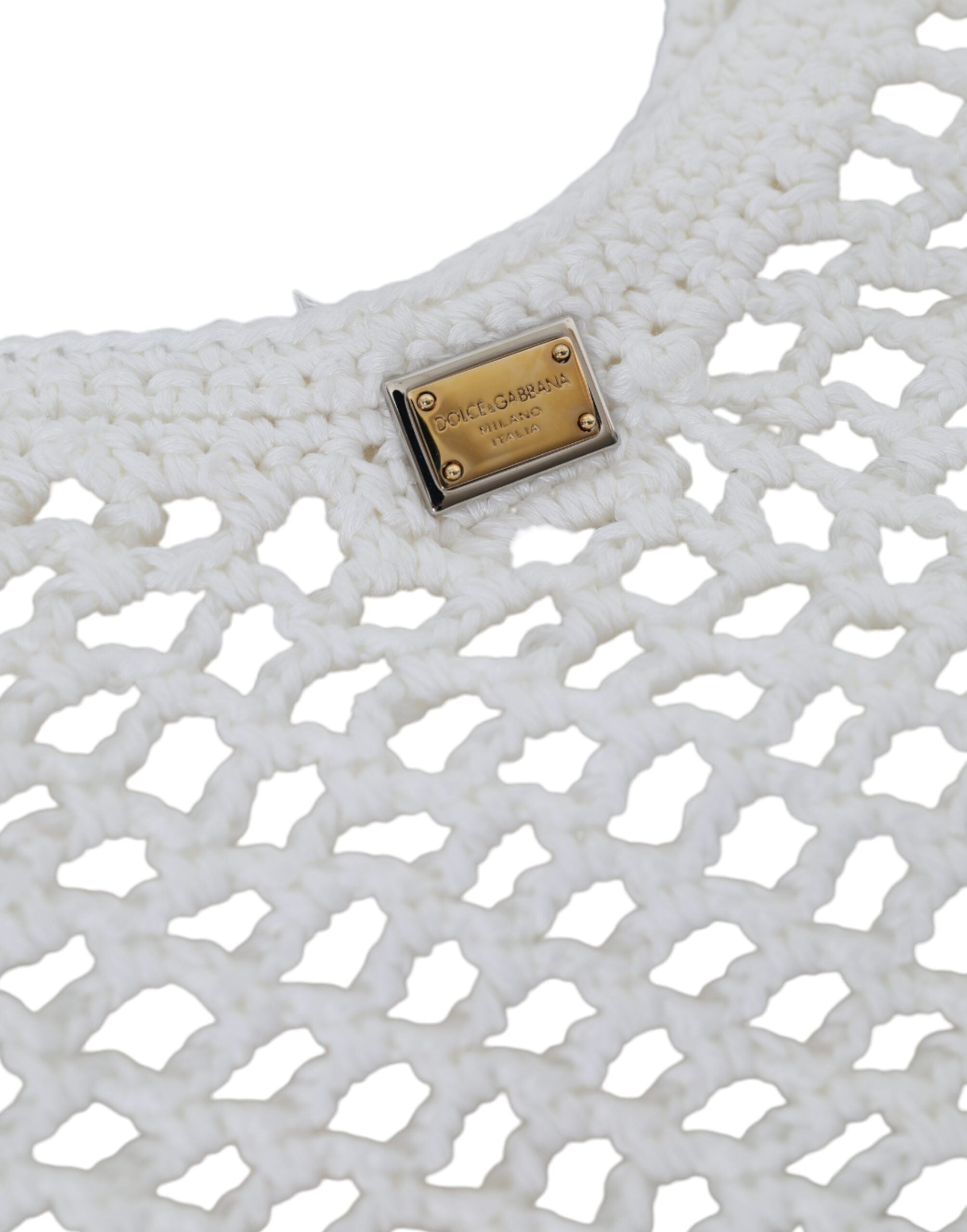 Dolce & Gabbana - White Green Knitted Cotton Logo Shopping Tote Bag