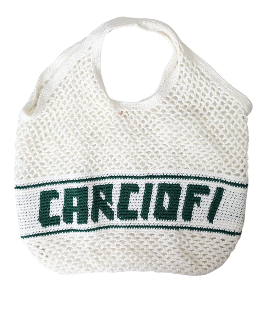Dolce & Gabbana - White Green Knitted Cotton Logo Shopping Tote Bag