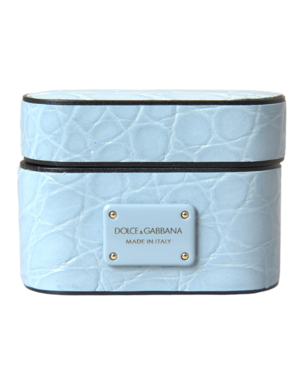Dolce & Gabbana - Light Blue Leather Metal Logo Plaque Airpods Case