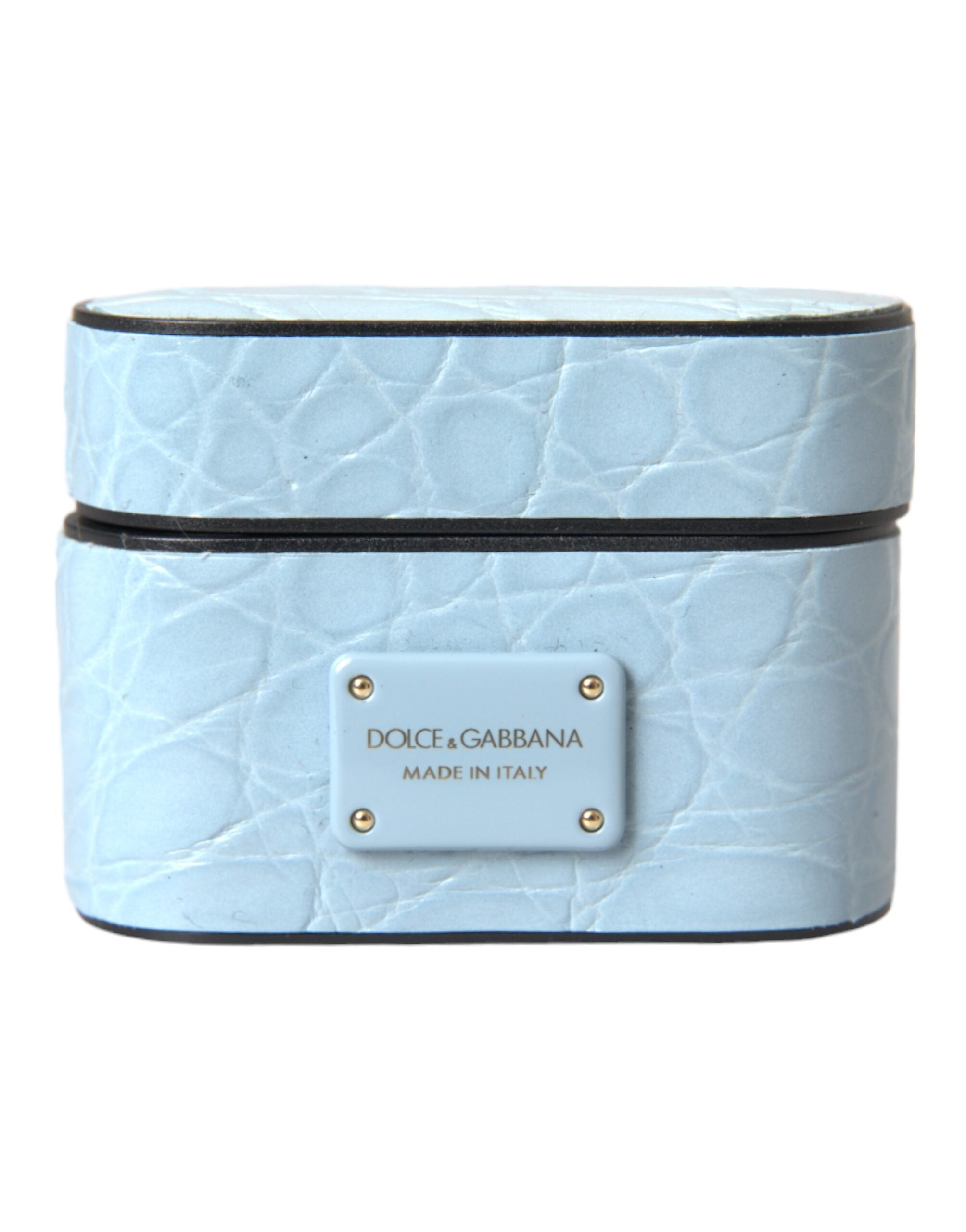 Dolce & Gabbana - Light Blue Leather Metal Logo Plaque Airpods Case
