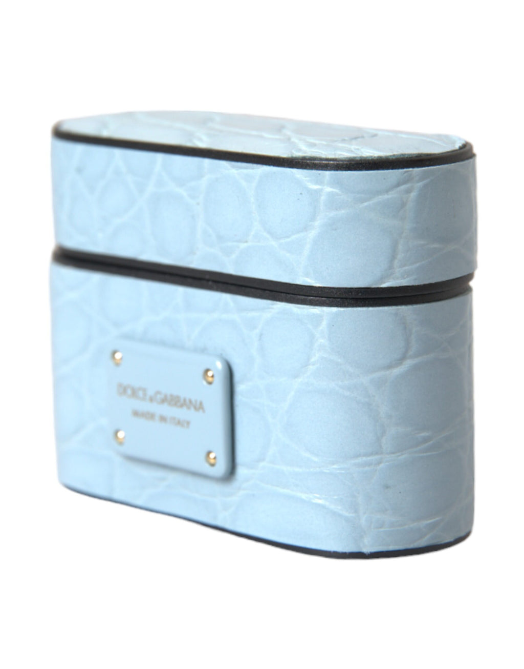 Dolce & Gabbana - Light Blue Leather Metal Logo Plaque Airpods Case