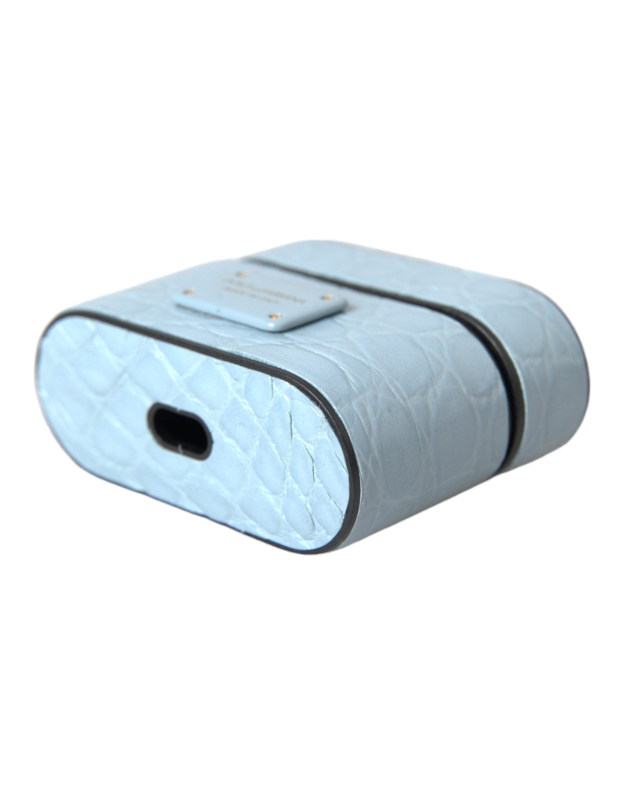 Dolce & Gabbana - Light Blue Leather Metal Logo Plaque Airpods Case