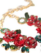 Dolce & Gabbana - Gold Brass Link Chain RosePetal Crystal Pendant Necklace
