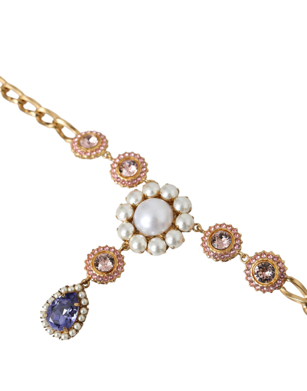 Dolce & Gabbana - Gold Brass Crystal Purple Pink Pearl Pendants Necklace