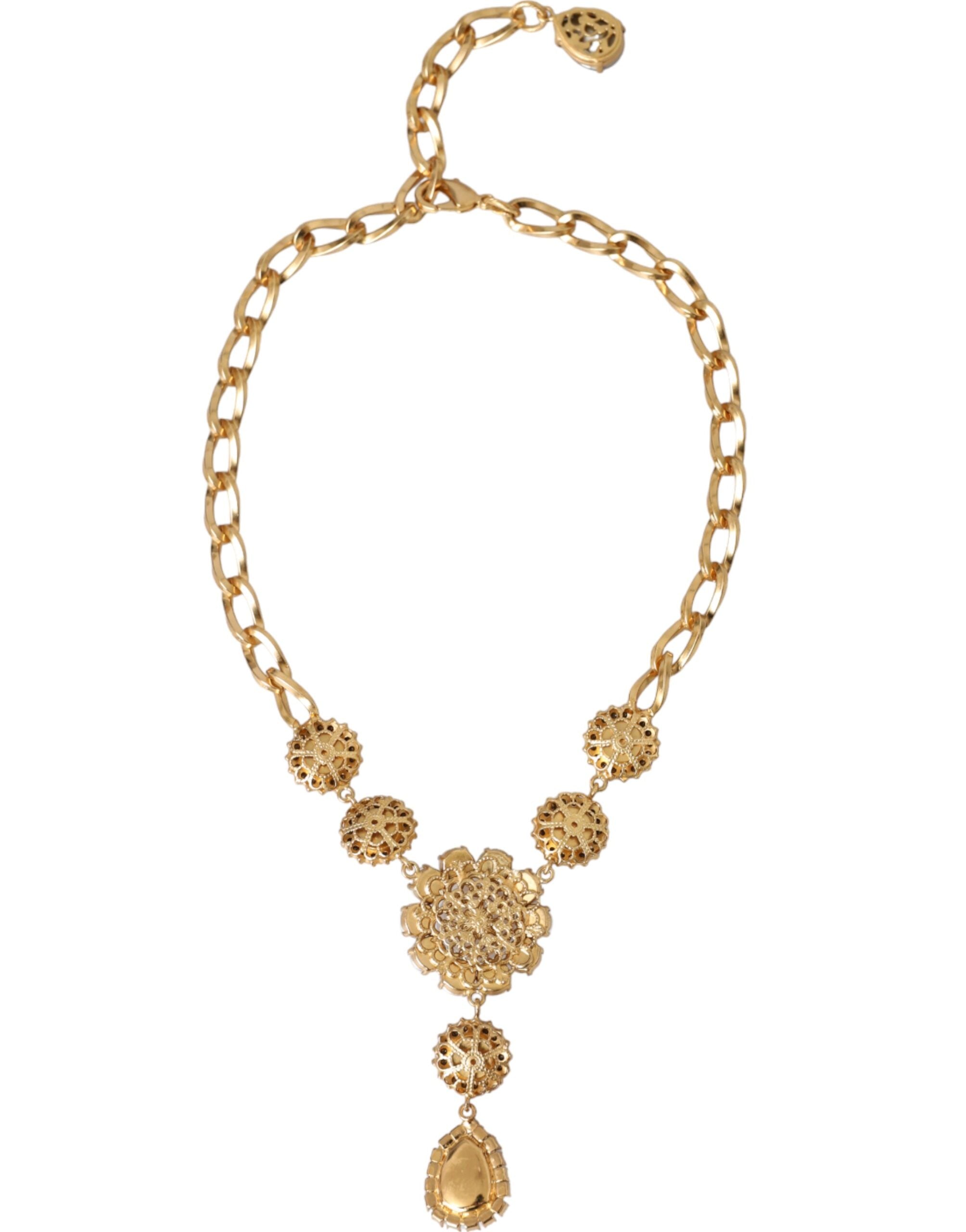 Dolce & Gabbana - Gold Brass Crystal Purple Pink Pearl Pendants Necklace