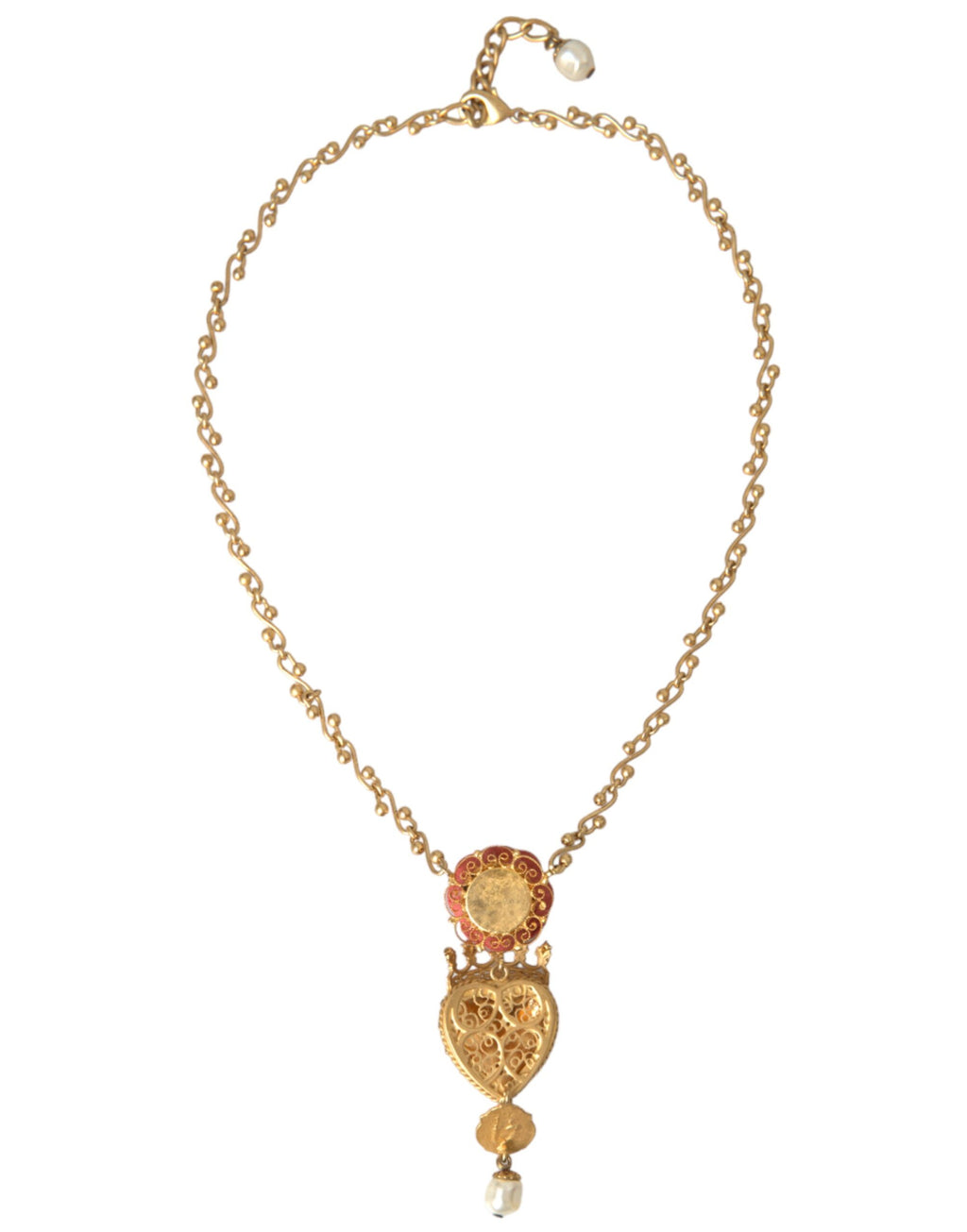 Dolce & Gabbana - Gold BrassChain Sacred Heart Rose Crystal Charm Necklace