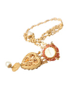 Dolce & Gabbana - Gold BrassChain Sacred Heart Rose Crystal Charm Necklace