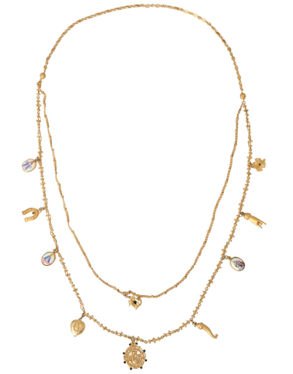 Dolce & Gabbana - Gold Tone Chain Brass Charm Statement Sicily Necklace