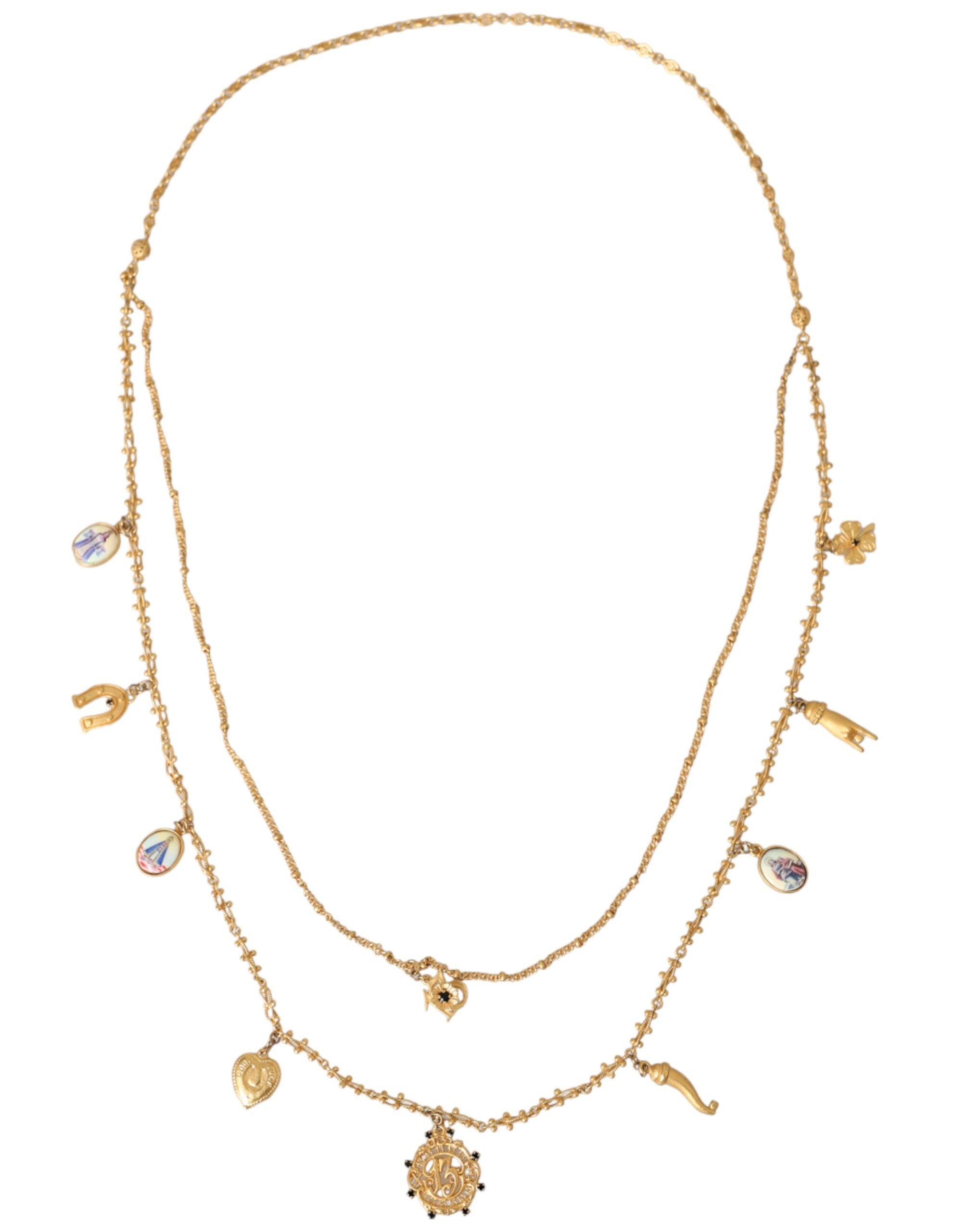 Dolce & Gabbana - Gold Tone Chain Brass Charm Statement Sicily Necklace
