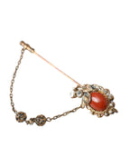Dolce & Gabbana - Gold Brass Crystal Chain 925 Sterling Silver Pin Brooch