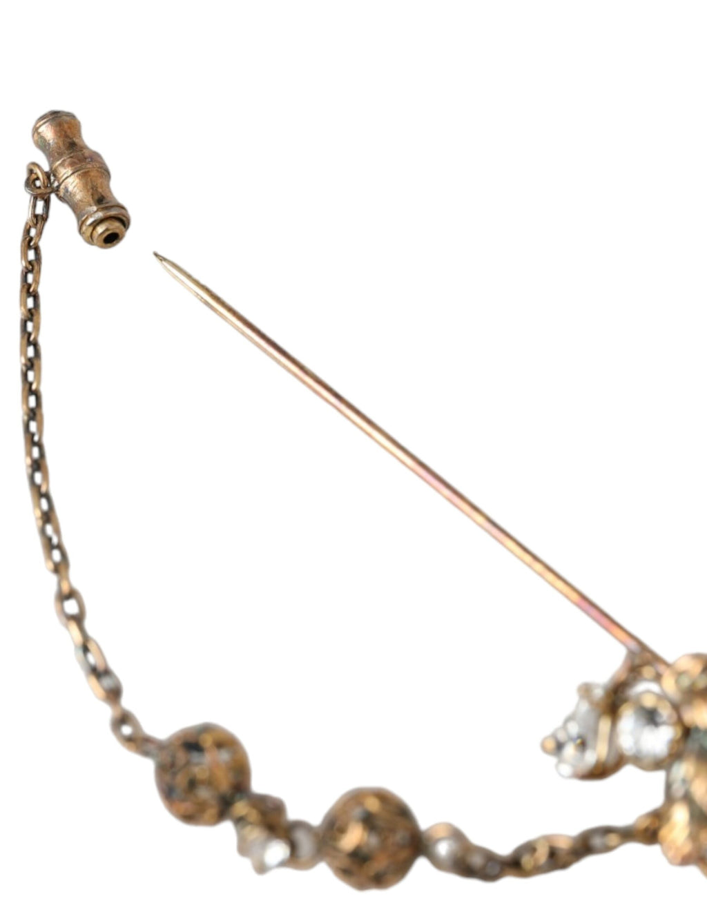 Dolce & Gabbana - Gold Brass Crystal Chain 925 Sterling Silver Pin Brooch