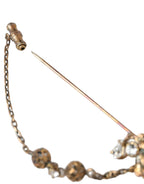 Dolce & Gabbana - Gold Brass Crystal Chain 925 Sterling Silver Pin Brooch