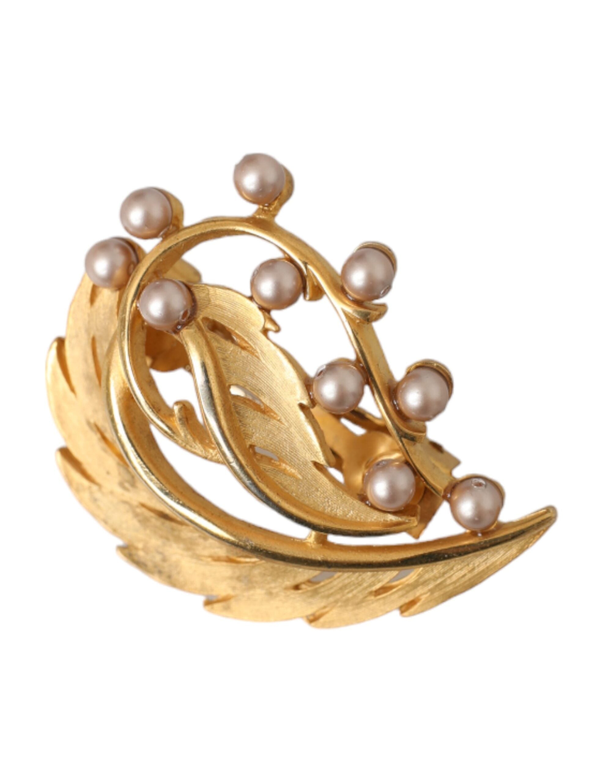 Dolce & Gabbana - Gold Brass Leaf Embellished Jewelry Brooch Hair Pin