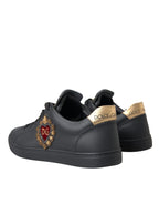 Dolce & Gabbana – Black Leather Heart Embellished Sneakers