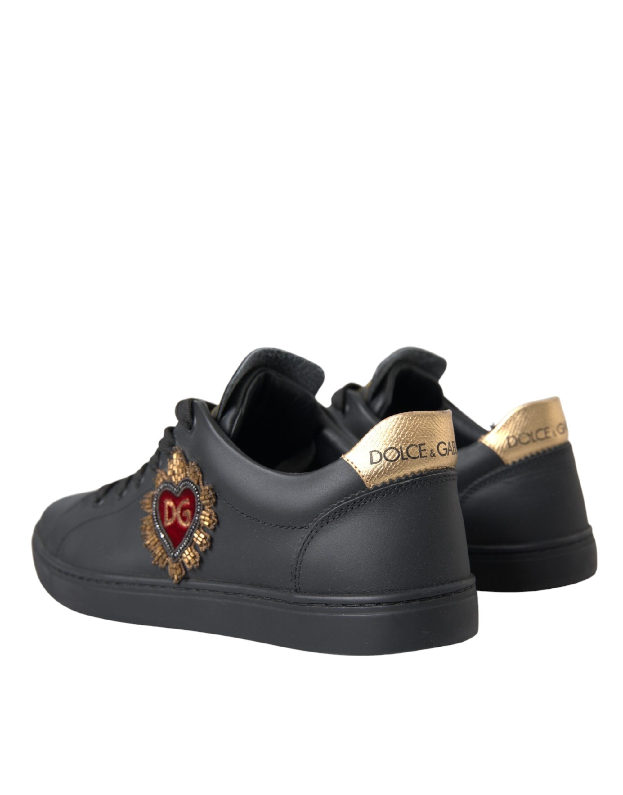 Dolce & Gabbana – Black Leather Heart Embellished Sneakers
