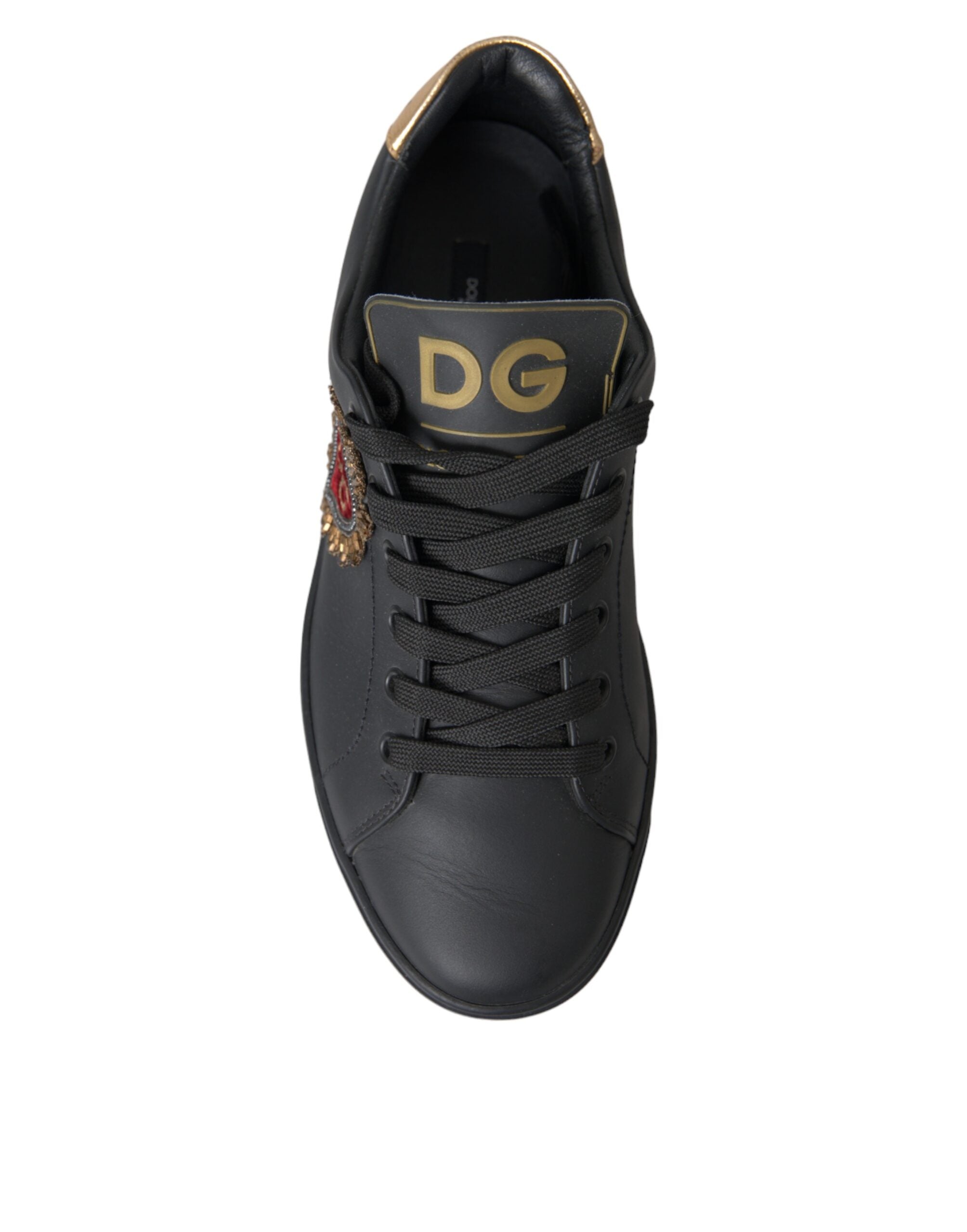 Dolce & Gabbana – Black Leather Heart Embellished Sneakers