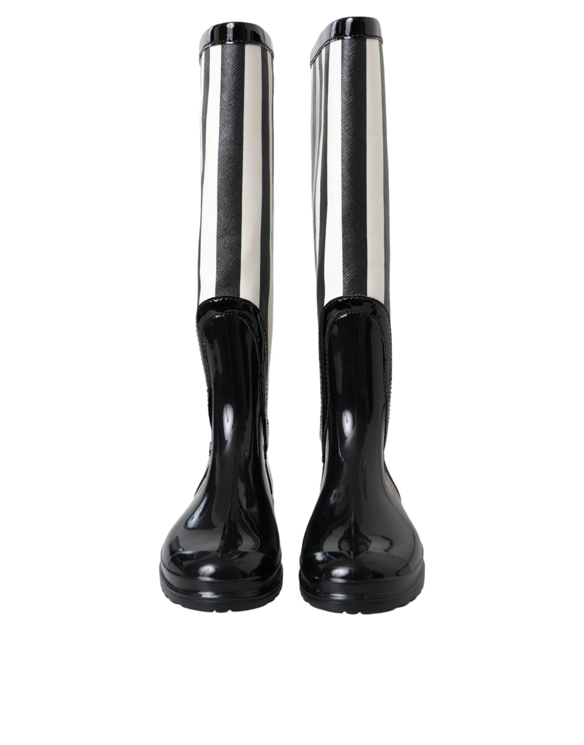 Dolce & Gabbana - Black Rubber Knee High Flat Boots Shoes