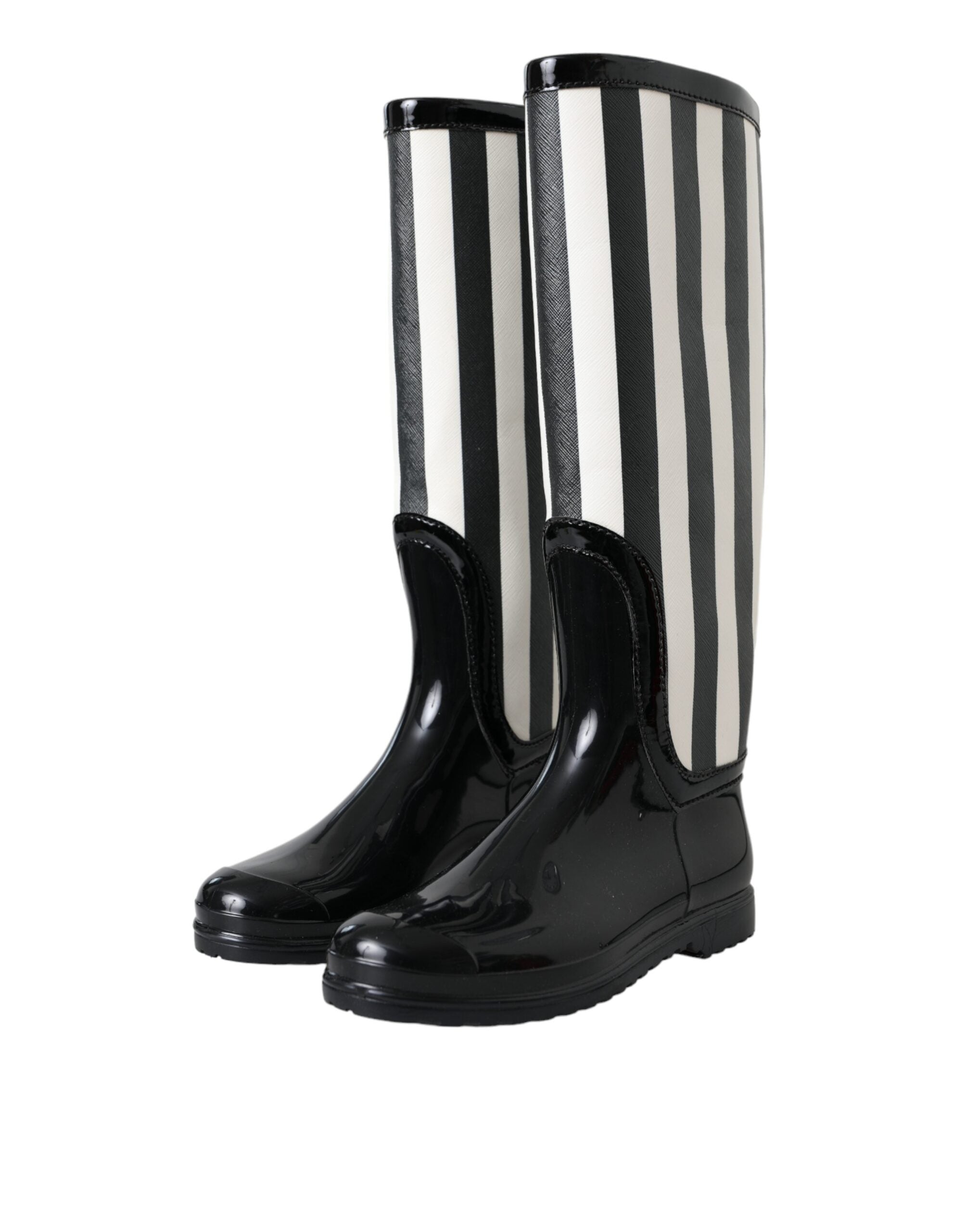 Dolce & Gabbana - Black Rubber Knee High Flat Boots Shoes
